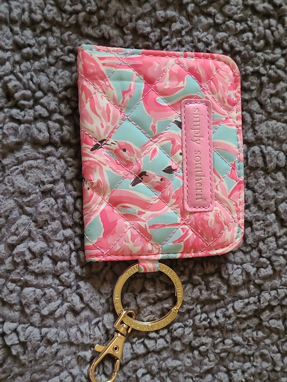 Simply Southern Pink Mint Quilted Floral Card Holder Keychain